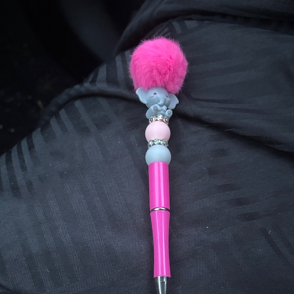 Playful Pink Elephant Pen with Fluffy Top
